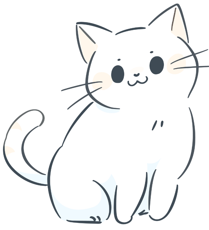 A white cartoon cat sitting gracefully